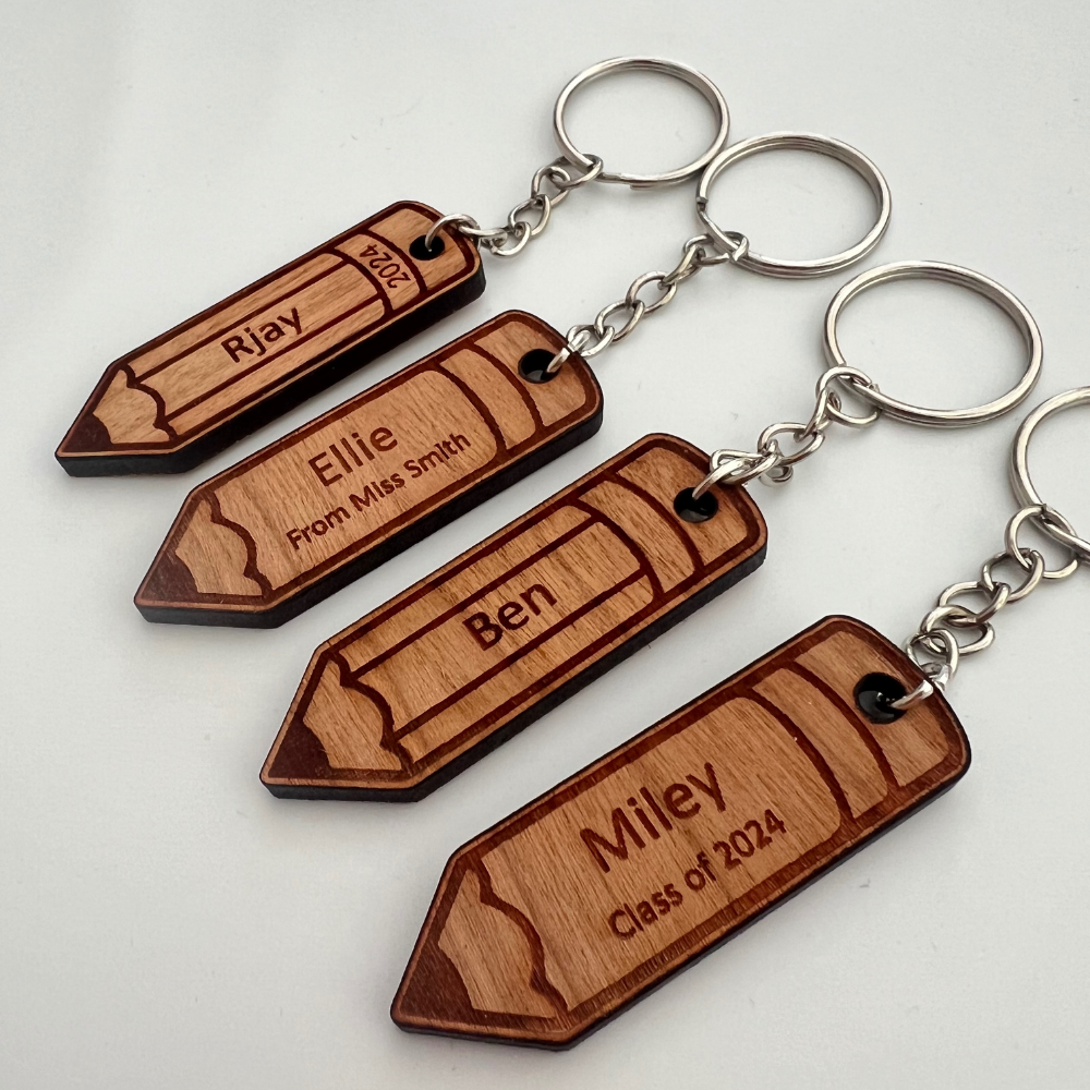 Personalised Pencil Keyring – Custom Wooden Gift
