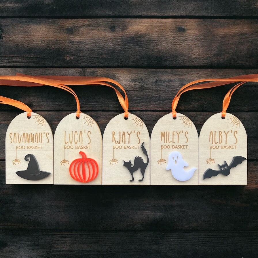 Personalised Boo Basket Tag - Halloween Wooden Gift Tag