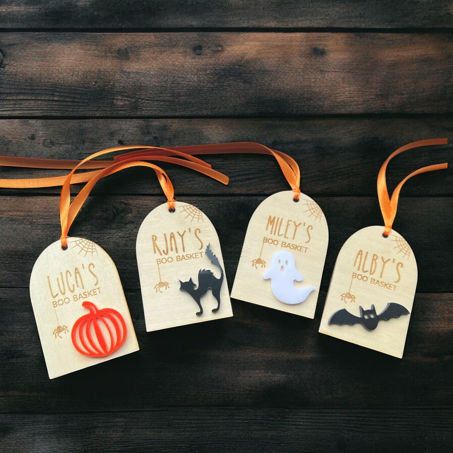 Personalised Boo Basket Tag - Halloween Wooden Gift Tag