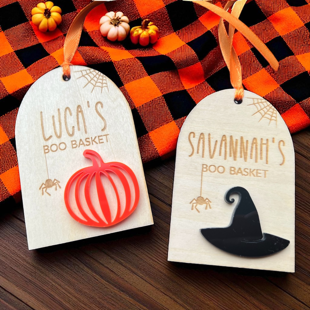 Personalised Boo Basket Tag - Halloween Wooden Gift Tag