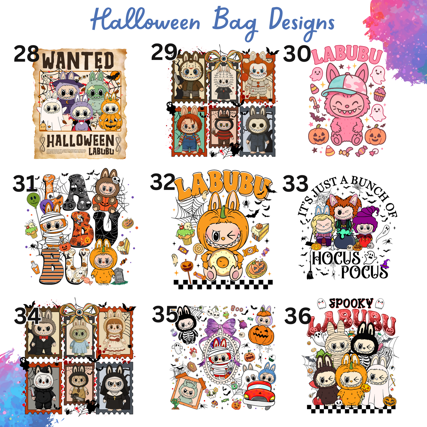 Personalised Halloween Trick or Treat Tote Bag -45 Designs - Custom Boo Bag