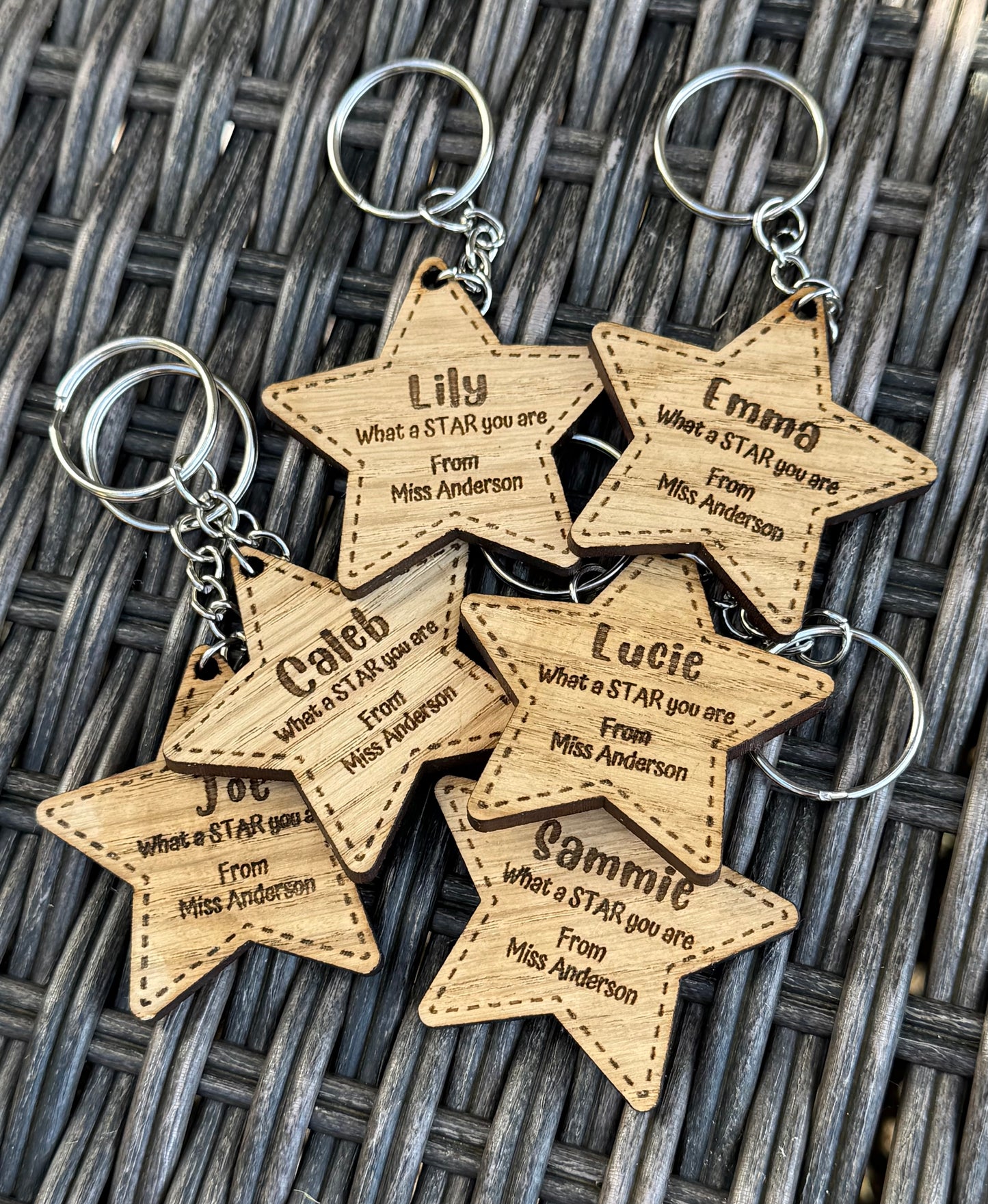 Class Gift Star Wooden Keyring - Custom Engraved
