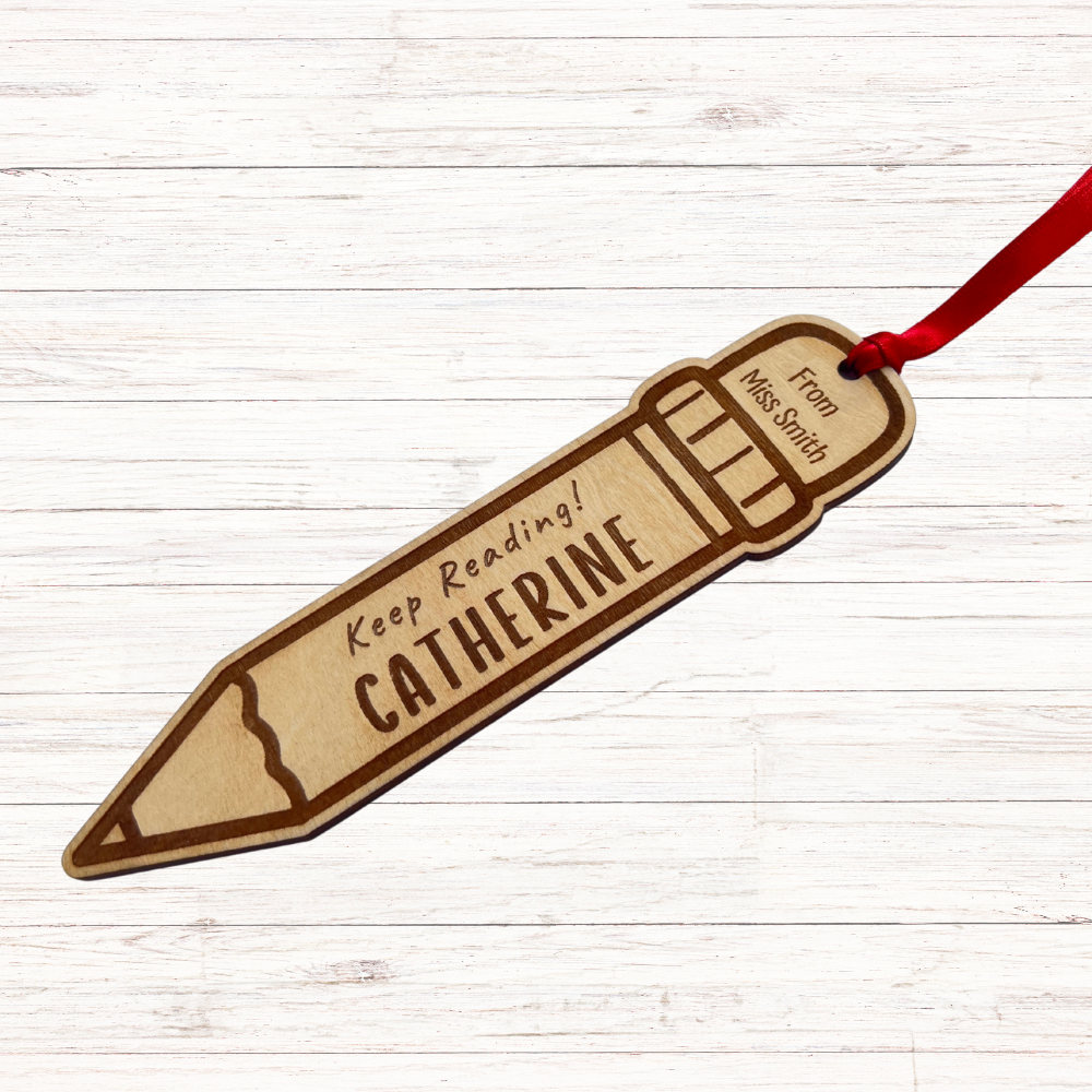 Personalised Wooden Pencil Bookmark - Custom Engraved Gift