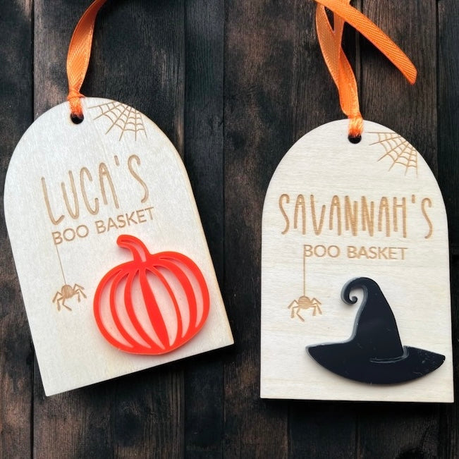 Personalised Boo Basket Tag - Halloween Wooden Gift Tag