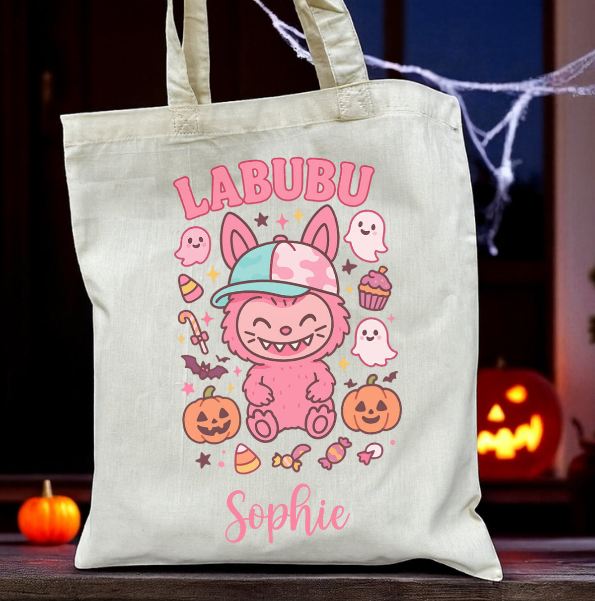 Personalised Halloween Trick or Treat Tote Bag -45 Designs - Custom Boo Bag