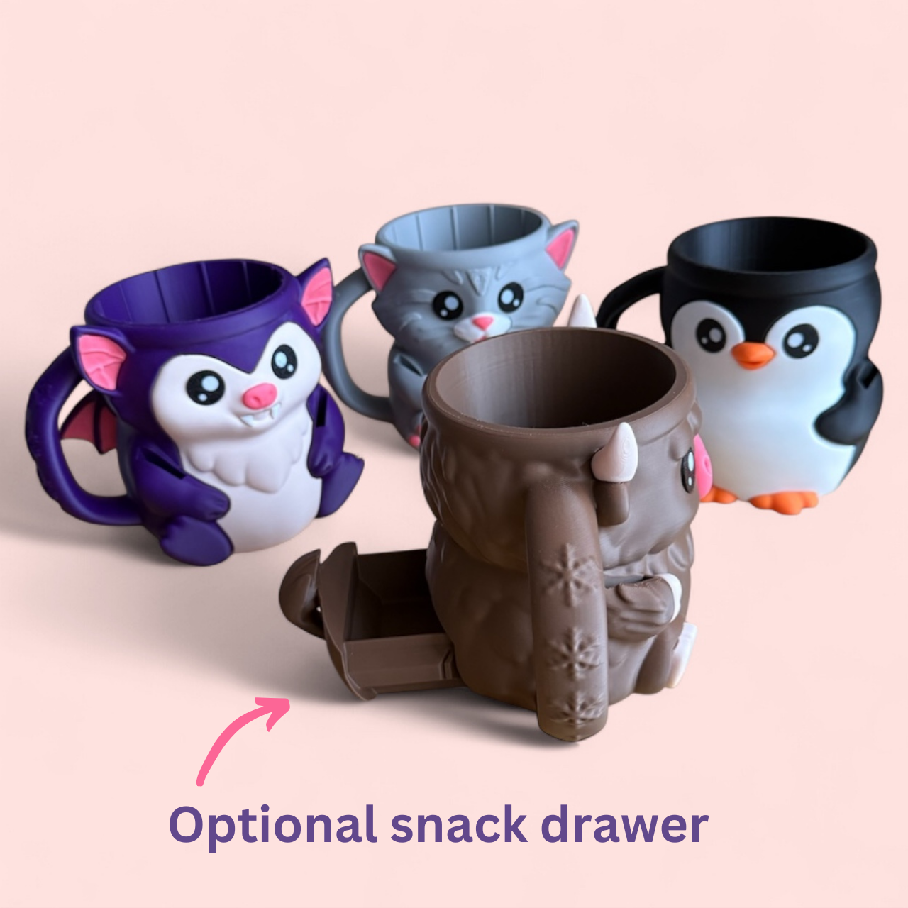 Adorable 3D Printed Ice Cream Holder Mug โ PLA - Bramble, Pebbles, Cuddles & Ferdinand