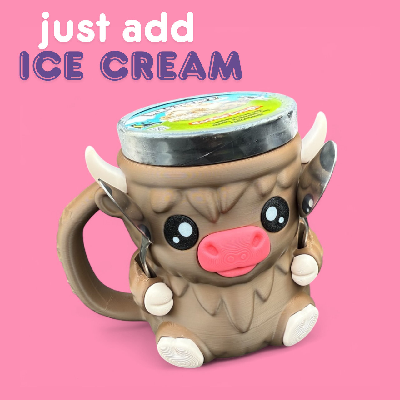 Adorable 3D Printed Ice Cream Holder Mug โ PLA - Bramble, Pebbles, Cuddles & Ferdinand