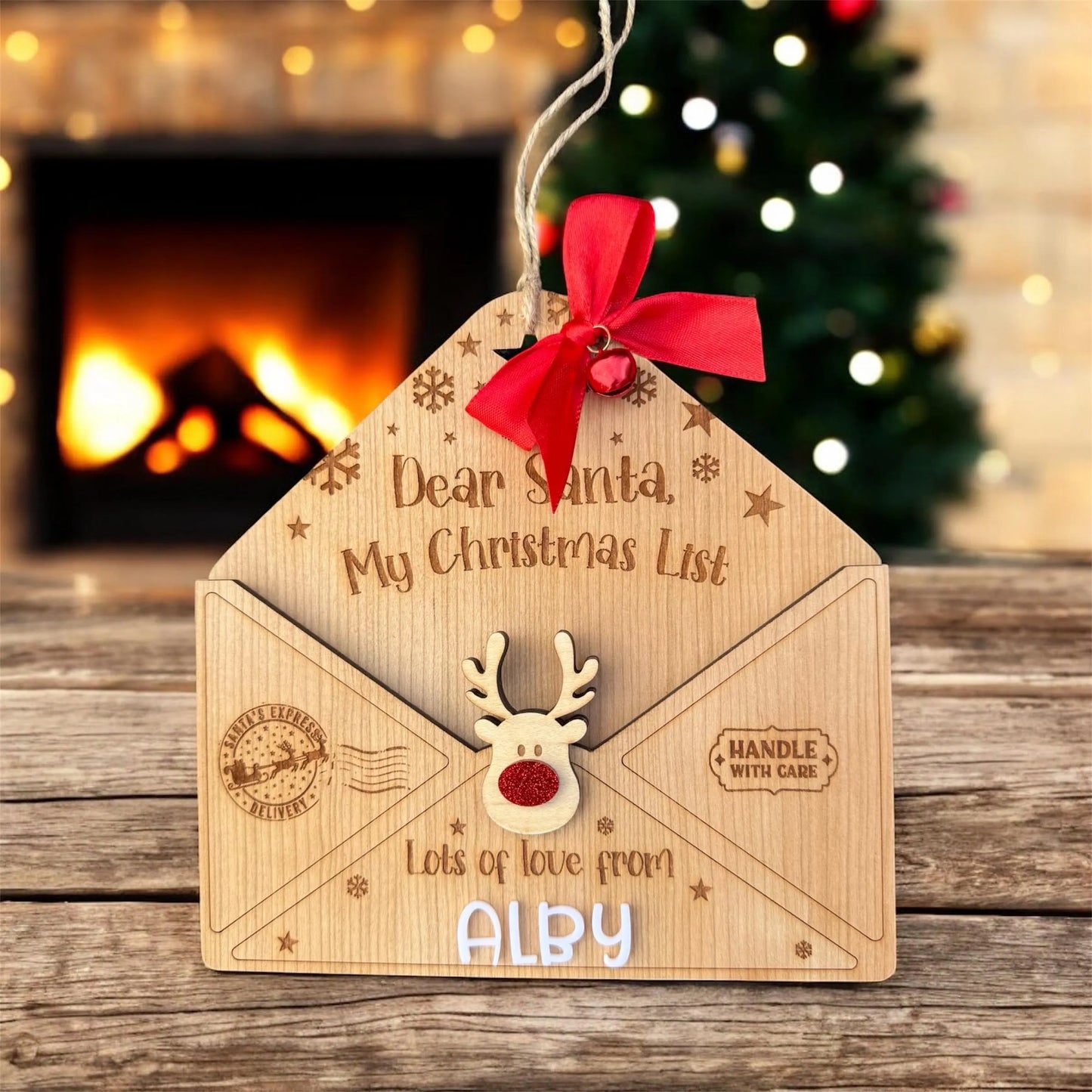 Personalised Letter To Santa Wooden Envelope | Santa Letter Holder