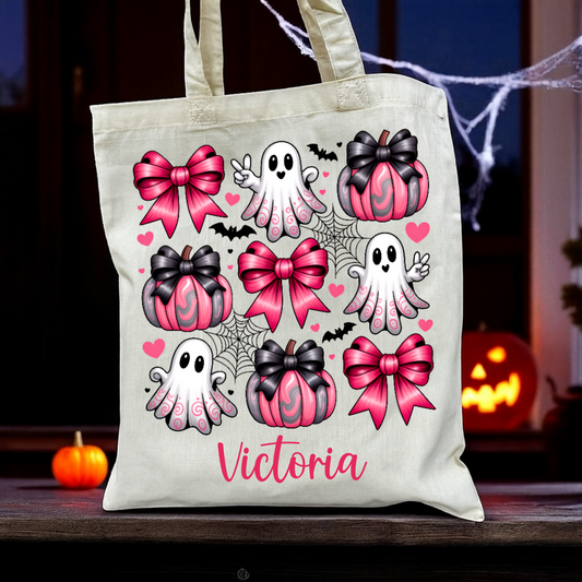Personalised Halloween Trick or Treat Tote Bag -45 Designs - Custom Boo Bag