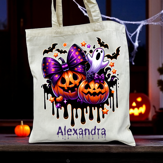 Personalised Halloween Trick or Treat Tote Bag -45 Designs - Custom Boo Bag