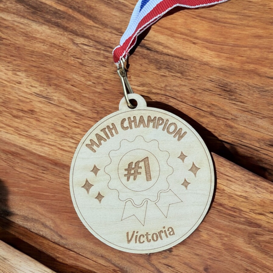Personalised Wooden Award Medals – Student Gift – Math Champion