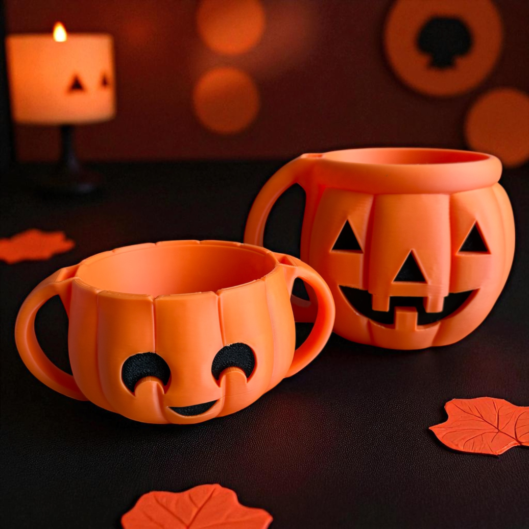 3D Printed Pumpkin Ice Cream Cup Holders - Halloween Jack-O’-Lantern Design