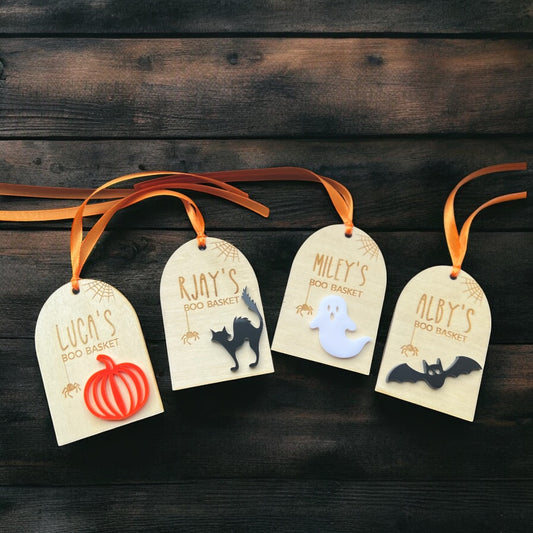 Personalised Boo Basket Tag - Halloween Wooden Gift Tag