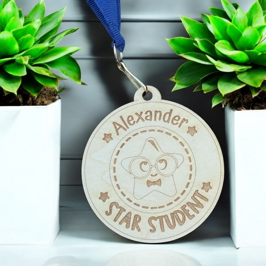 Personalised Wooden Award Medals – Student Gift – Star Student