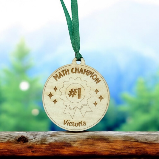 Personalised Wooden Award Ornament – Student Gift – Math Champion