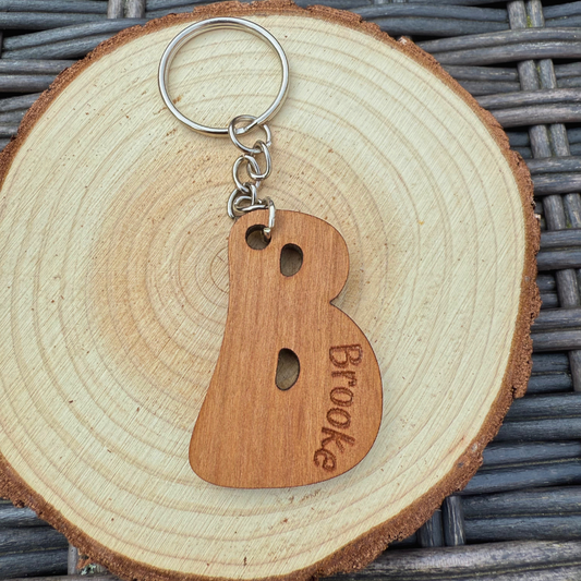 Personalised Wooden Initial Keyring – Custom Name School Gift