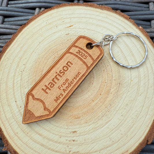 Personalised Pencil Keyring – Custom Wooden Gift