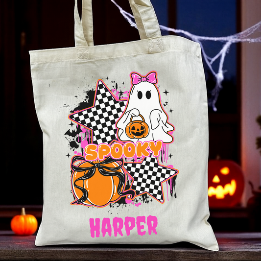 Personalised Halloween Trick or Treat Tote Bag -45 Designs - Custom Boo Bag
