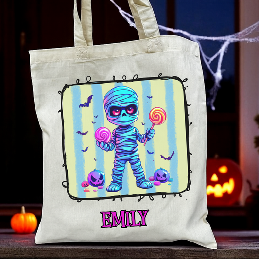 Personalised Halloween Trick or Treat Tote Bag -45 Designs - Custom Boo Bag