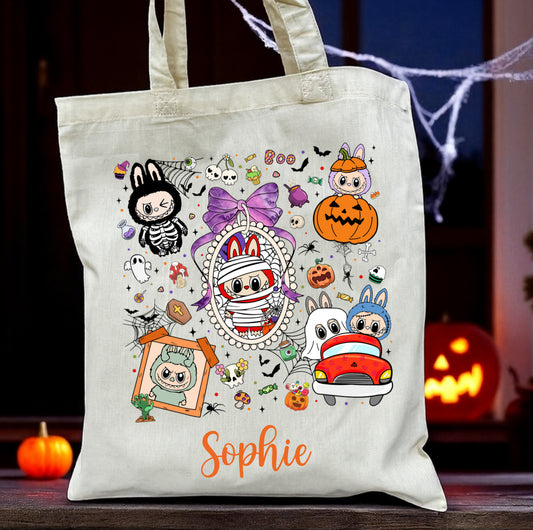 Personalised Halloween Trick or Treat Tote Bag -45 Designs - Custom Boo Bag