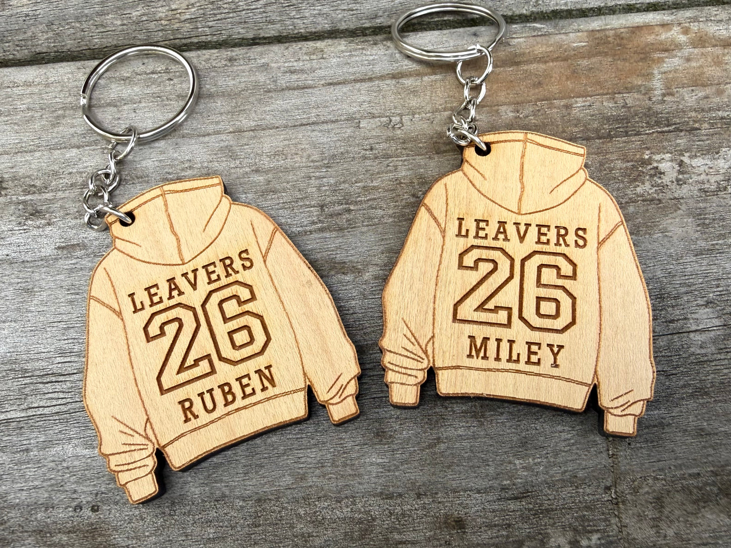 Personalised Leavers Hoodie Keyring or Ornament– Custom Wooden Gift