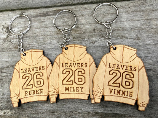 Personalised Leavers Hoodie Keyring or Ornament– Custom Wooden Gift