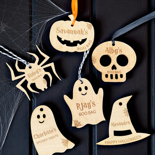 Personalised Boo Bag/Basket Tag - Halloween Wooden Gift Tag