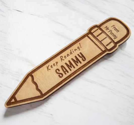 Personalised Wooden Pencil Bookmark - Custom Engraved Gift