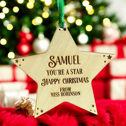 Teacher Pupil Christmas Gift - Personalised star Ornament