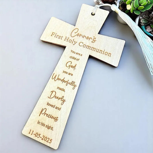Personalised Holy Communion Cross Wooden Bookmark