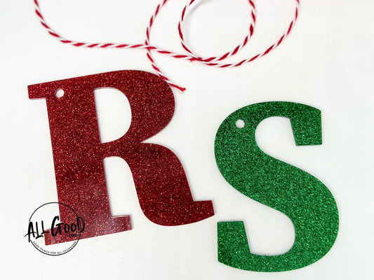 Acrylic Glitter Initial letters - Stocking Tag & Christmas Decorations